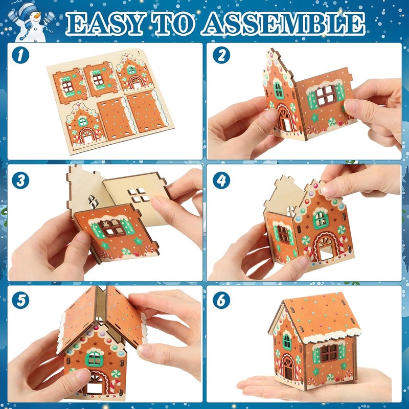 Lunmon 29 Pcs DIY Christmas Village Sets 12 Pcs Wood Village Houses Xmas Scene Figurines Decoration Mini Tree Desktop Ornament for Indoor Room Landscape Xmas Holiday Party Decor(Cute Style) - Image 3